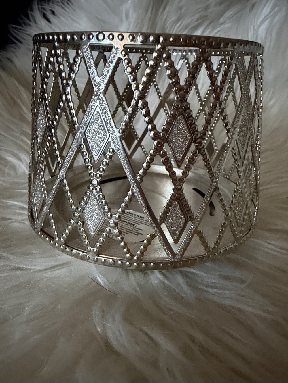 Bath & Body Silver Argyle Metal Candle 3-wick Holder Like new